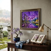 藤の花の油絵【紫光のカーテン】白毫寺 九尺ふじ 原画 一点物