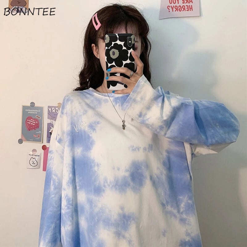 【新作】【送料無料】 タイダイ長袖 Tシャツ女性デザインストリート Y2k 服カレッジ原宿だぶだぶカジュアルファッション韓国スタイルヒップスター新 0231818205659