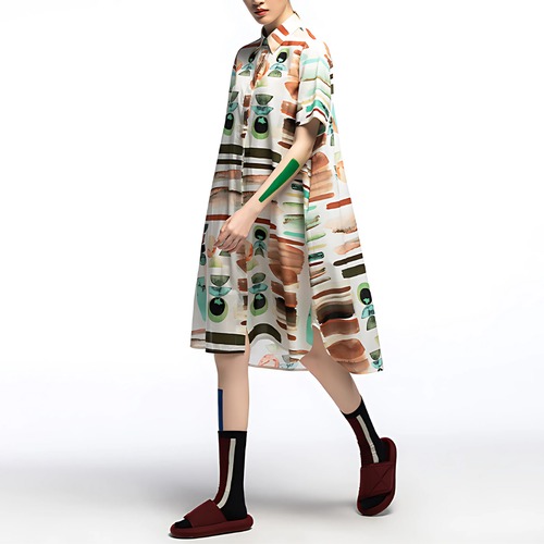 A-line Silhouette Short Sleeve Shirt Dress  I25020