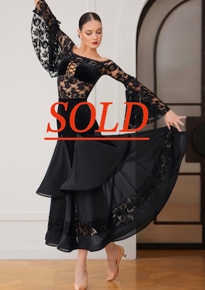 【新着】社交ダンス ドレス 　スタンダード 　モダンド レス 　ブラック　セットアップ（ベルベット＆レース） M　 ST-25-25＆ 26 　デモ・競技用ドレス 　発表会衣装 　パーティドレス 　ワンピース 　舞台衣装