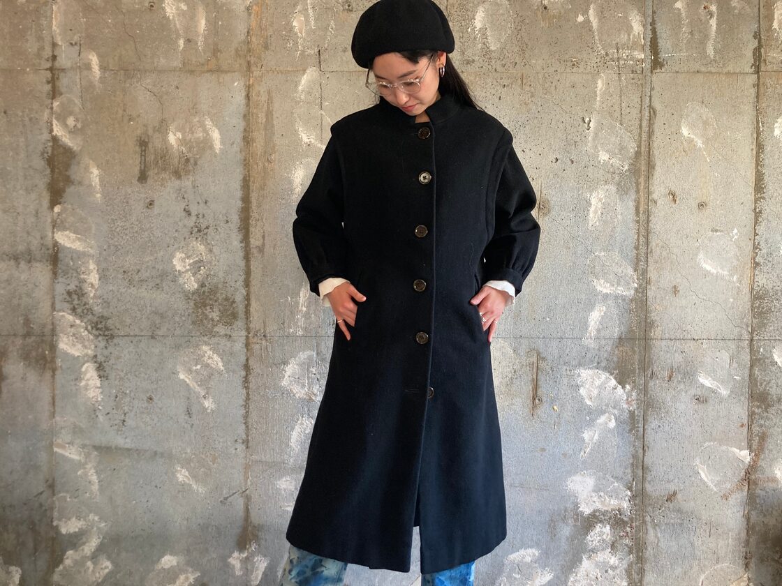 60s wool coat 1960年代 ウール ロングコート ブラック レディース古着 