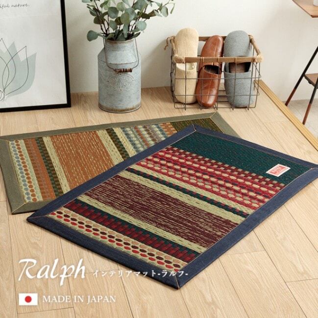 【期間限定10%OFF】国産 い草マット玄関マット おしゃれ おすすめ 袋織 人気 デニム『Fラルフ』 ブルー 約60×90cm