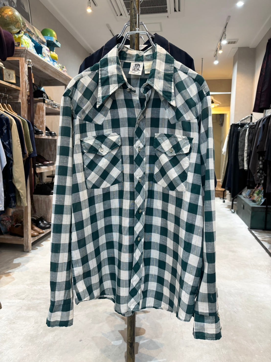 1970s KENNINGTON ウエスタンデザインチェックシャツ 金糸