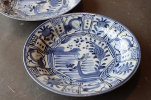 染付 芙蓉手 バッタ文 中皿 七寸/Blue and white medium size plate