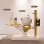 猫の小物入れ 小物トレイ ネコ ＜ゴールド・ピンク＞鍵収納 金属トレイ収納 小物収納 玄関収納 卓上置物 動物像 彫刻装飾 玄関 べットサイト