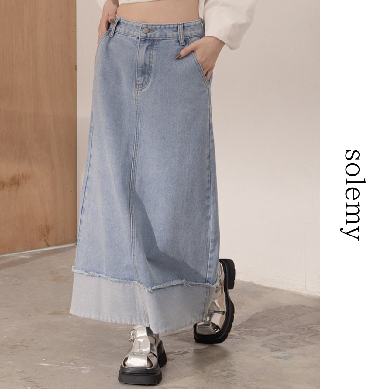 Switch denim long skirt S1545