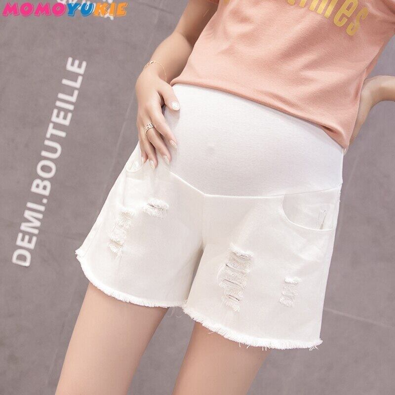 【新作】【送料無料】 夏のマタニティジーンズパンツデニムショーツ伸縮性ウエスト妊娠中のジーンズ妊娠中の女性母服白黒 ホワイト ブラック エラスティック サマー 夏物 ブルマー AL expec360037551479