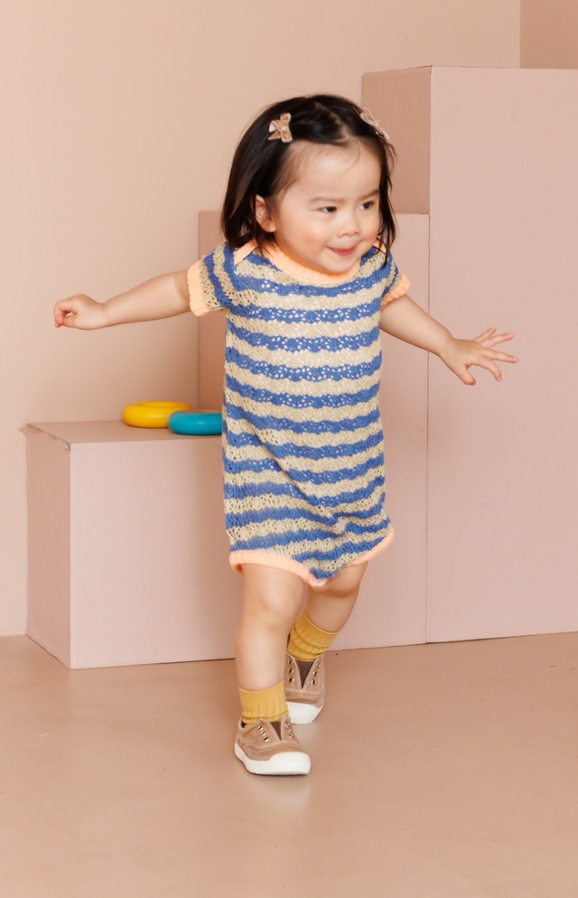 即納andpal &pal アンドパル　ボーダーニットロンパース　