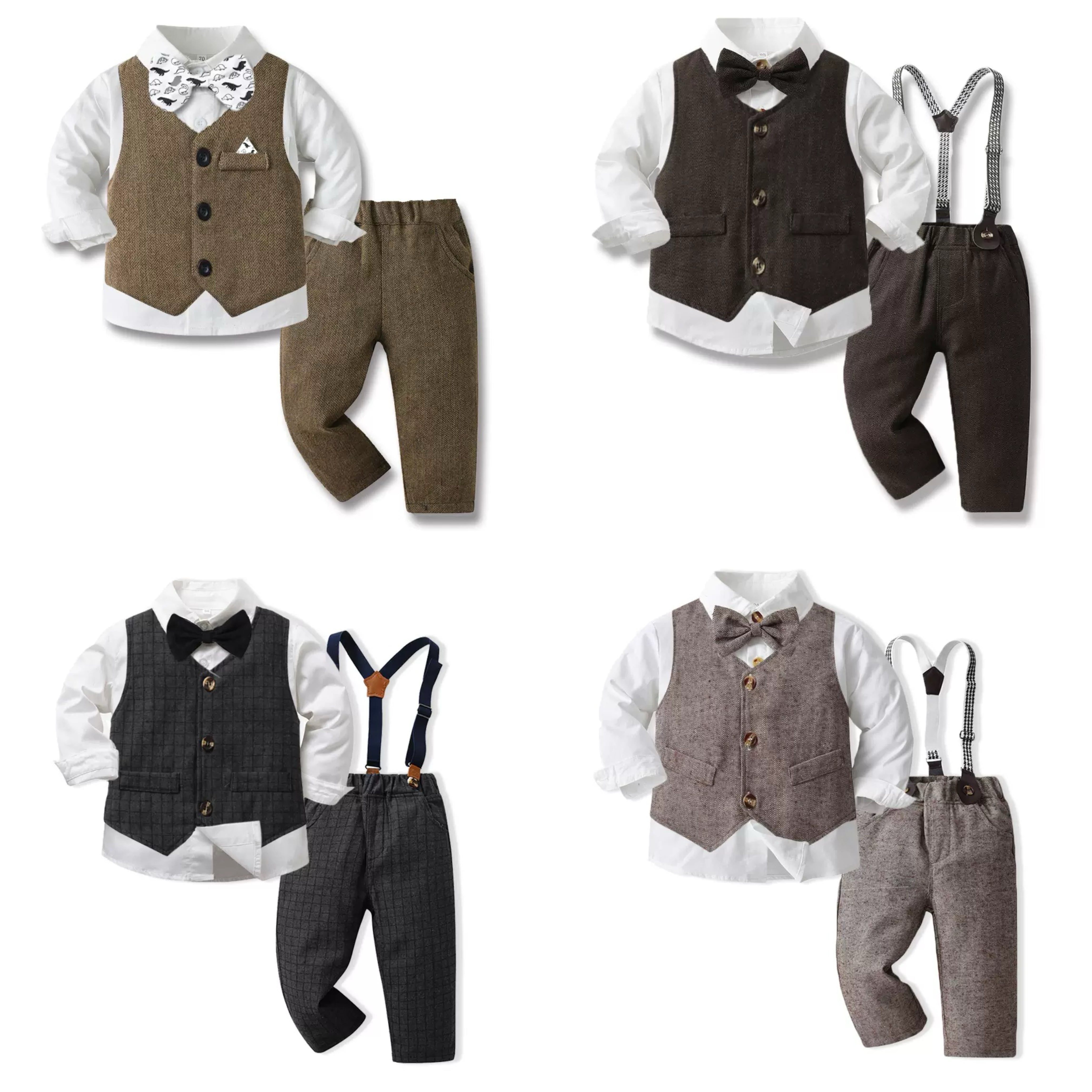 幼児キッズ男の子スーツセット 蝶ネクタイ付きシャツ ベスト 長ズボン