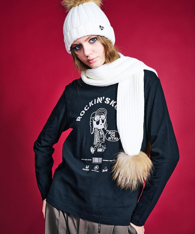 ロッキンスカルプリントL/SベーシックTシャツ (BLACK)　CQ-47079