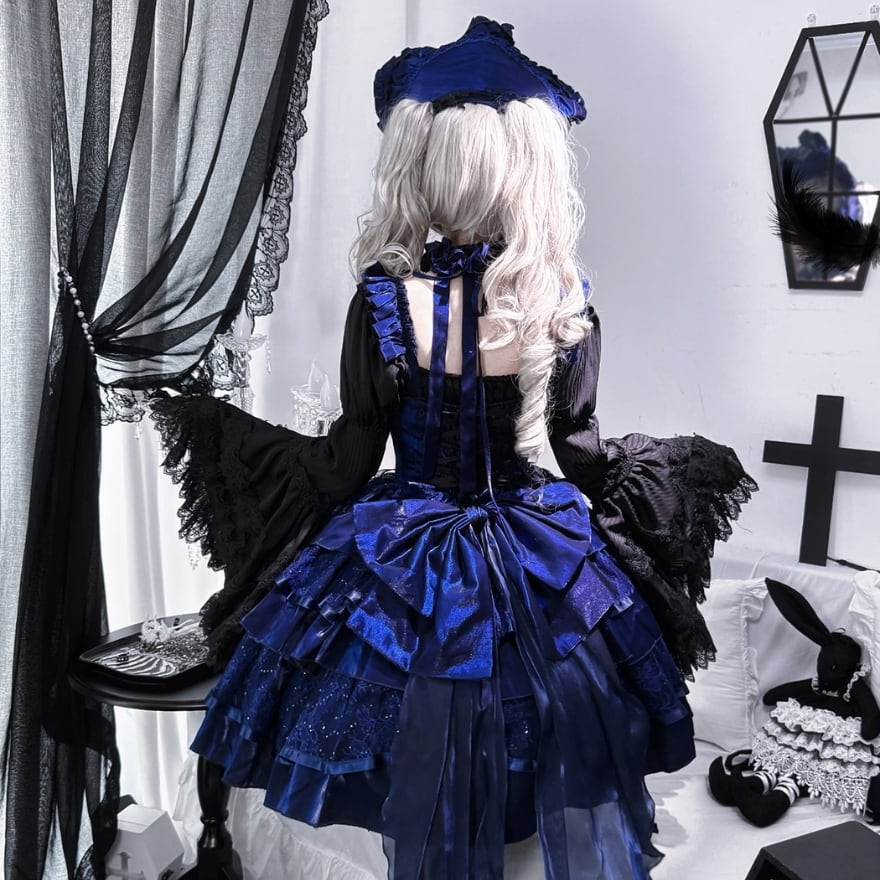 ゴシックロリィタ JSK 薔薇装飾×ブルー クラシカルデザイン｜WithU