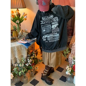 C2アメリカンモノクロレトロプリントパーカー