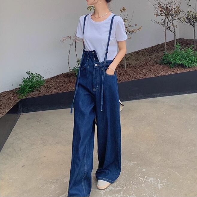 Irregular denim overalls S1869