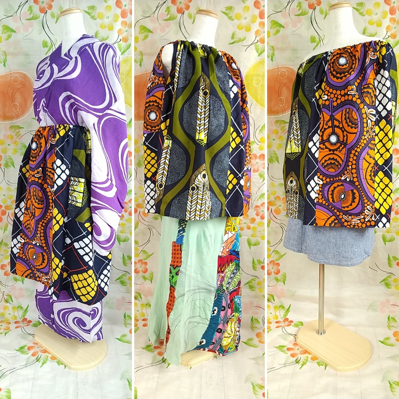 アフリカ布と浴衣リメイクノースリーブトップス | Elenoa to Iriannu