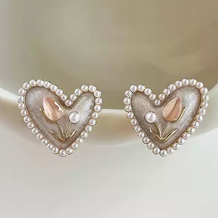 Pink tulip pearl earrings 00008