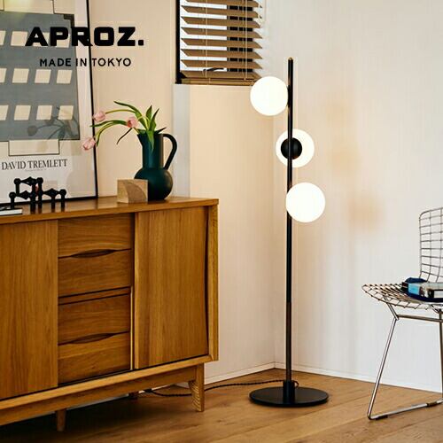 【日本製】APROZ アプロス:KEVIN/3F(ウッド&ガラスフロアライト3灯)ケビン/照明/間接照明/ライト/フロアライト/スタンドライト/ウッド/木製/ウォールナット/ガラス/インテリア/置型照明/可動式/リビング/ダイニング/AZF-131-WH/CL