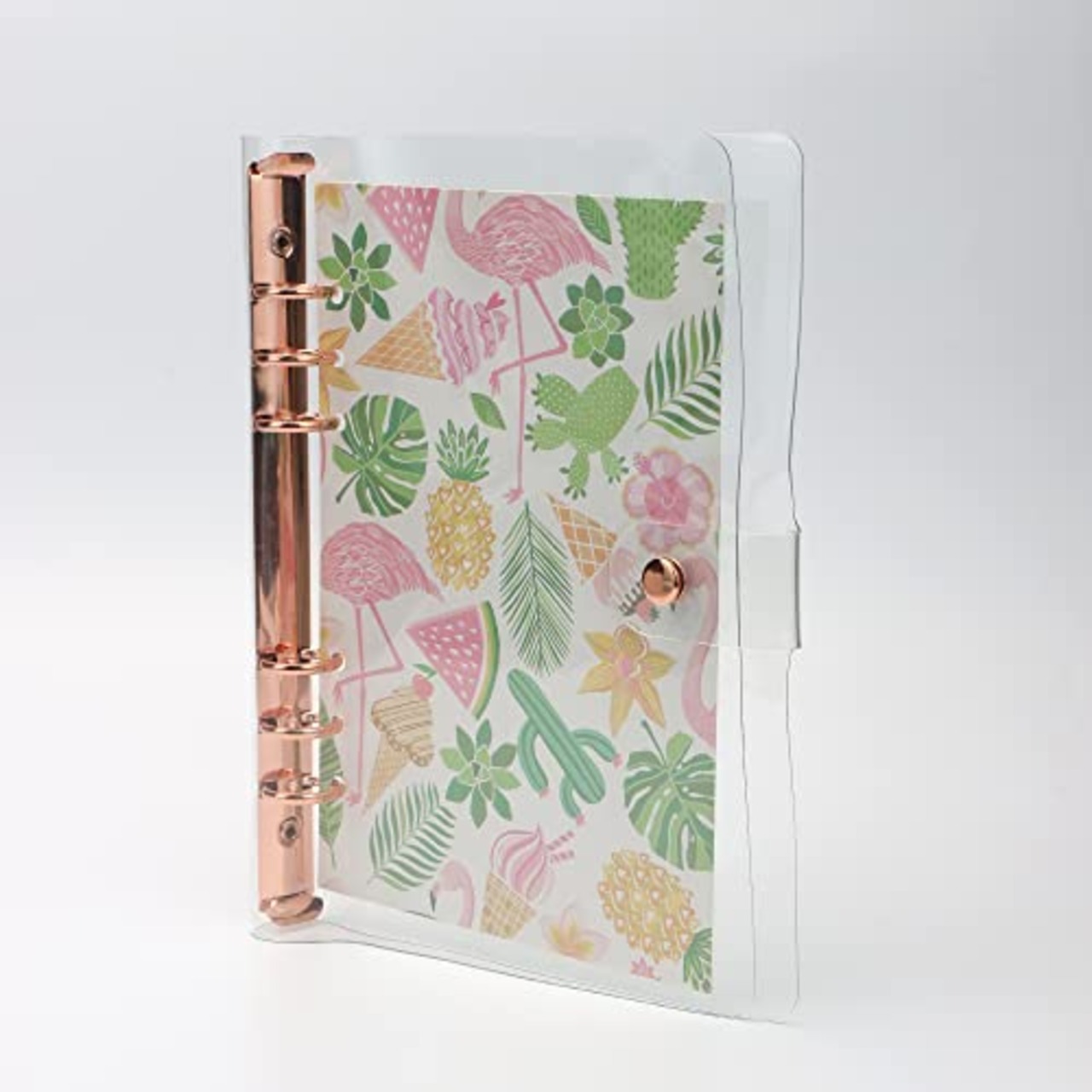 クリア A5 バインダー ローズゴールド 6個のリング ルーズリーフフォルダー 紙の追加可能 ソフトなポリ塩化ビニル ノートシェルプロテクター オーガナイザーアクセサリー (ローズゴールド A5 バインダー)