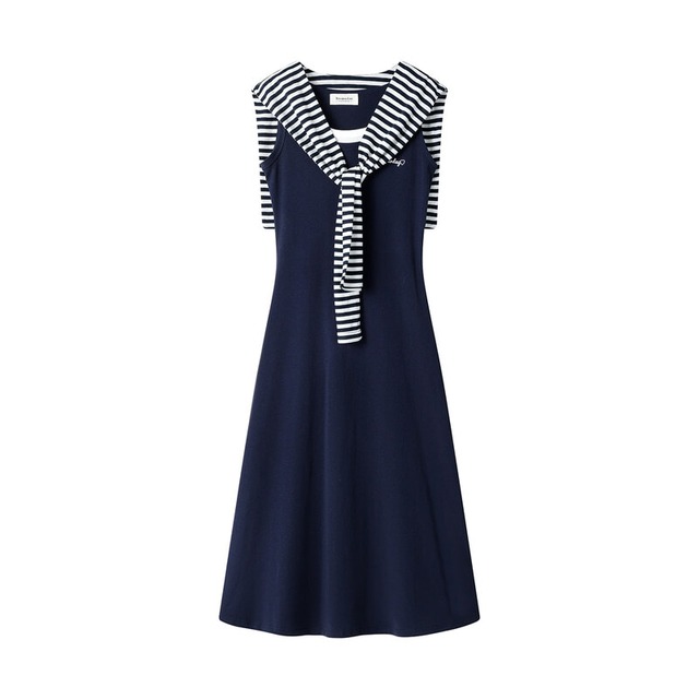 Stripe sailor collar casual dress　M4013