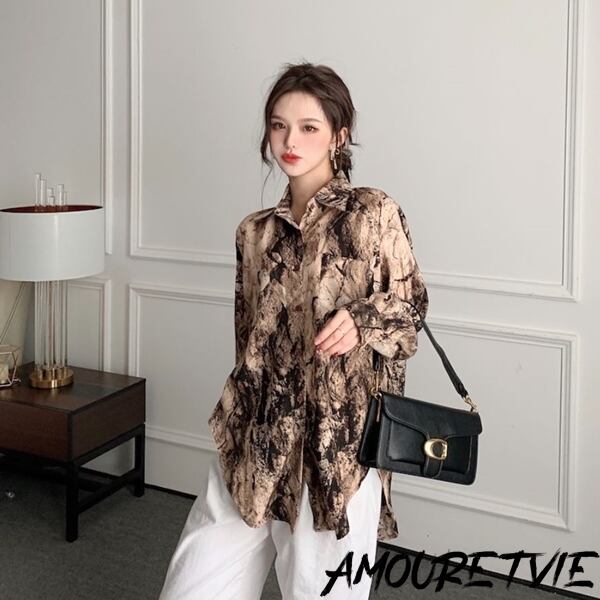 レディース トップス シャツ おしゃれ モダン シック ブラウン グレー ストリート カジュアル オルチャン 韓国ファッション 2621 Amouretvie 韓国系 モード系 個性的ファッションの通販サイト