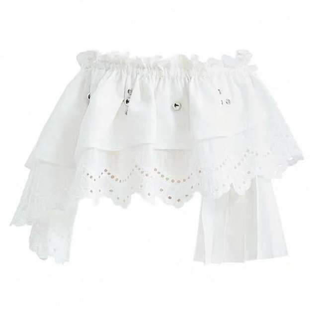 [YOSHUYUKI] Floral White Curtain Waist Waist Strap Skirt