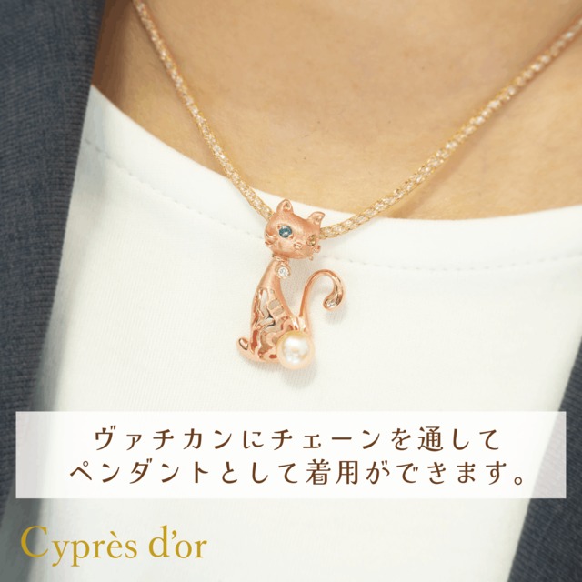 ※オーダー品【MONA LISA CAT】シルバー ピンクゴールドメッキ キャットジュエリー 猫ジュエリー モナリザキャット オッドアイ ペンダント ネックレス silver ブルートパーズ サファイア 真珠 宝石 普段使い お洒落