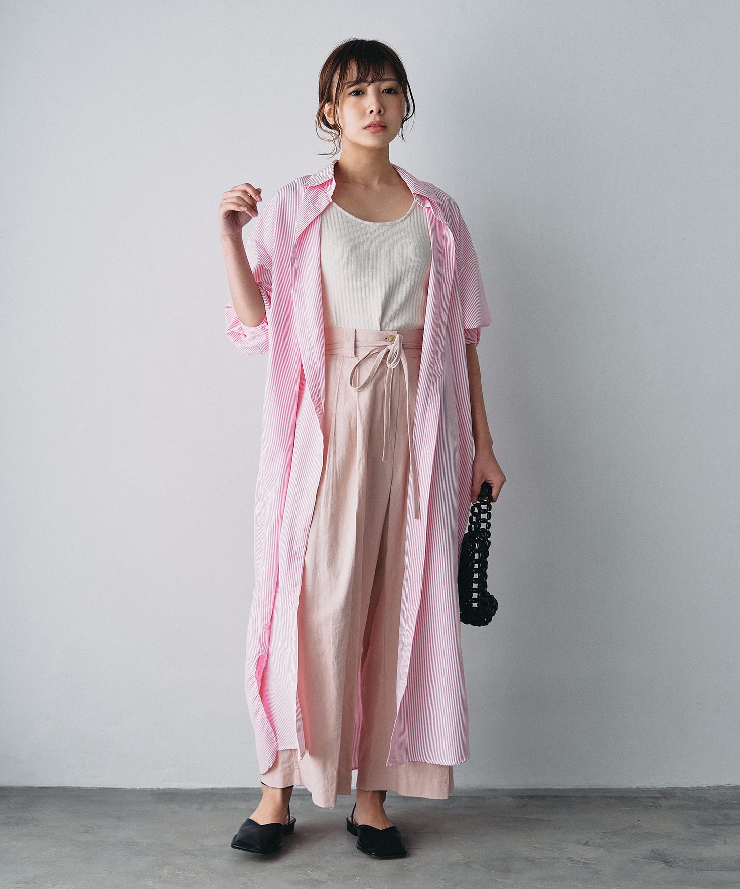 ストライプシャツワンピース / ピンク | mim