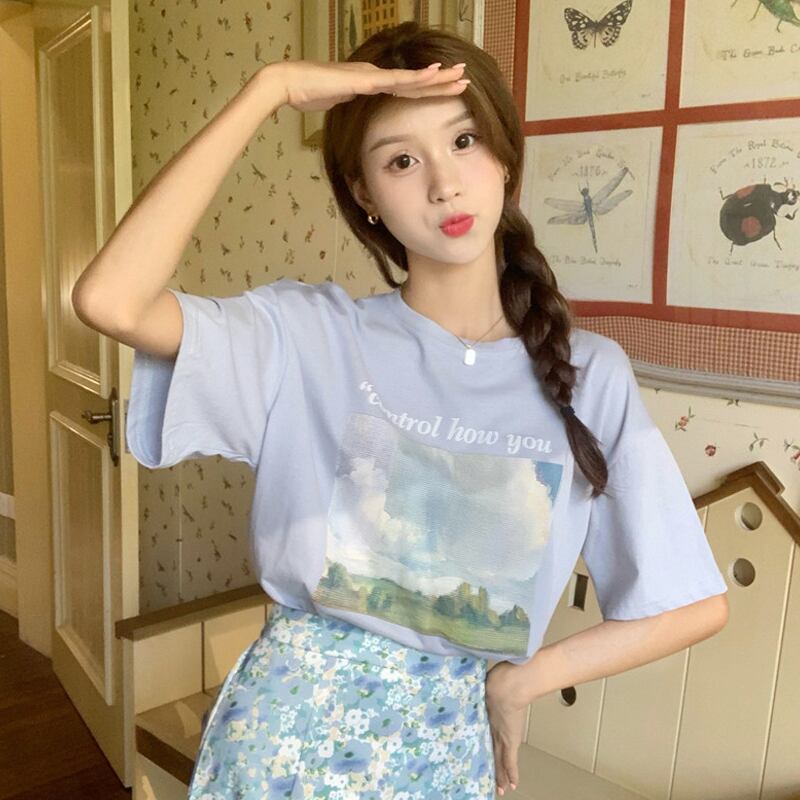 ブルーTシャツ サマースタイルルーズ 夏物 スーパーモール23557176094