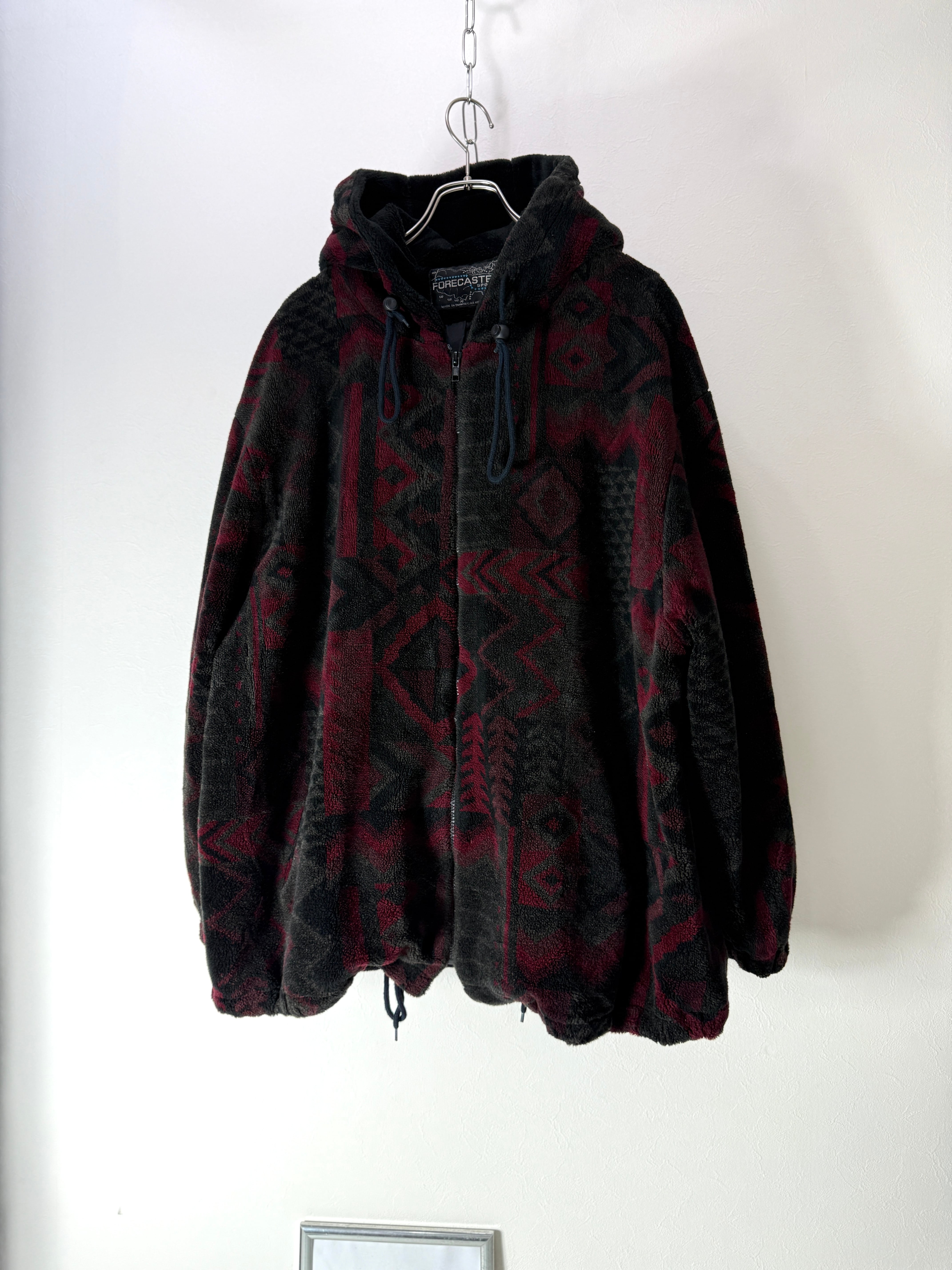 90’s Geometric Boa Fleece Zip-Up Hooded Jacket