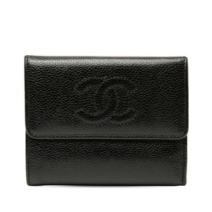 シャネル ココマーク 三つ折り財布 ブラック キャビアスキン レディース CHANEL 【中古】