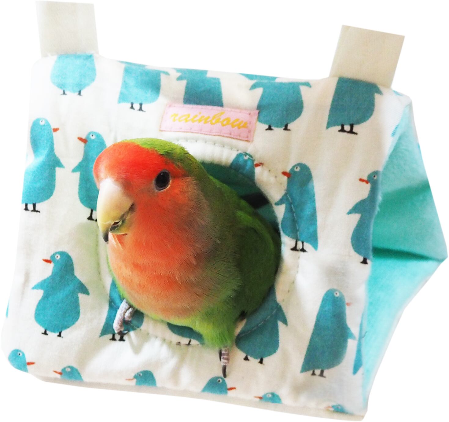 【小鳥用品】ペンギンのさんかくトンネル(S)　ホワイト/グリーン