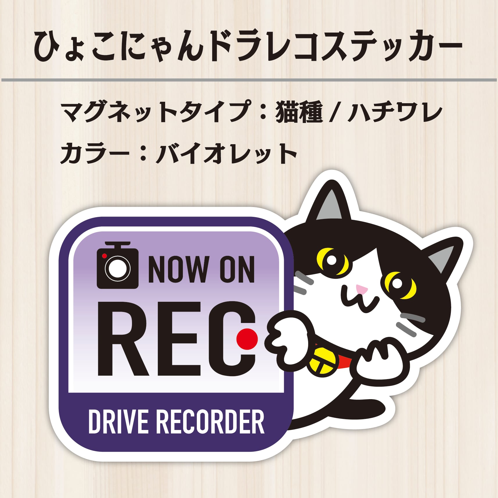ひょこにゃんドライブレコーダーステッカー｜ハチワレ｜マグネット
