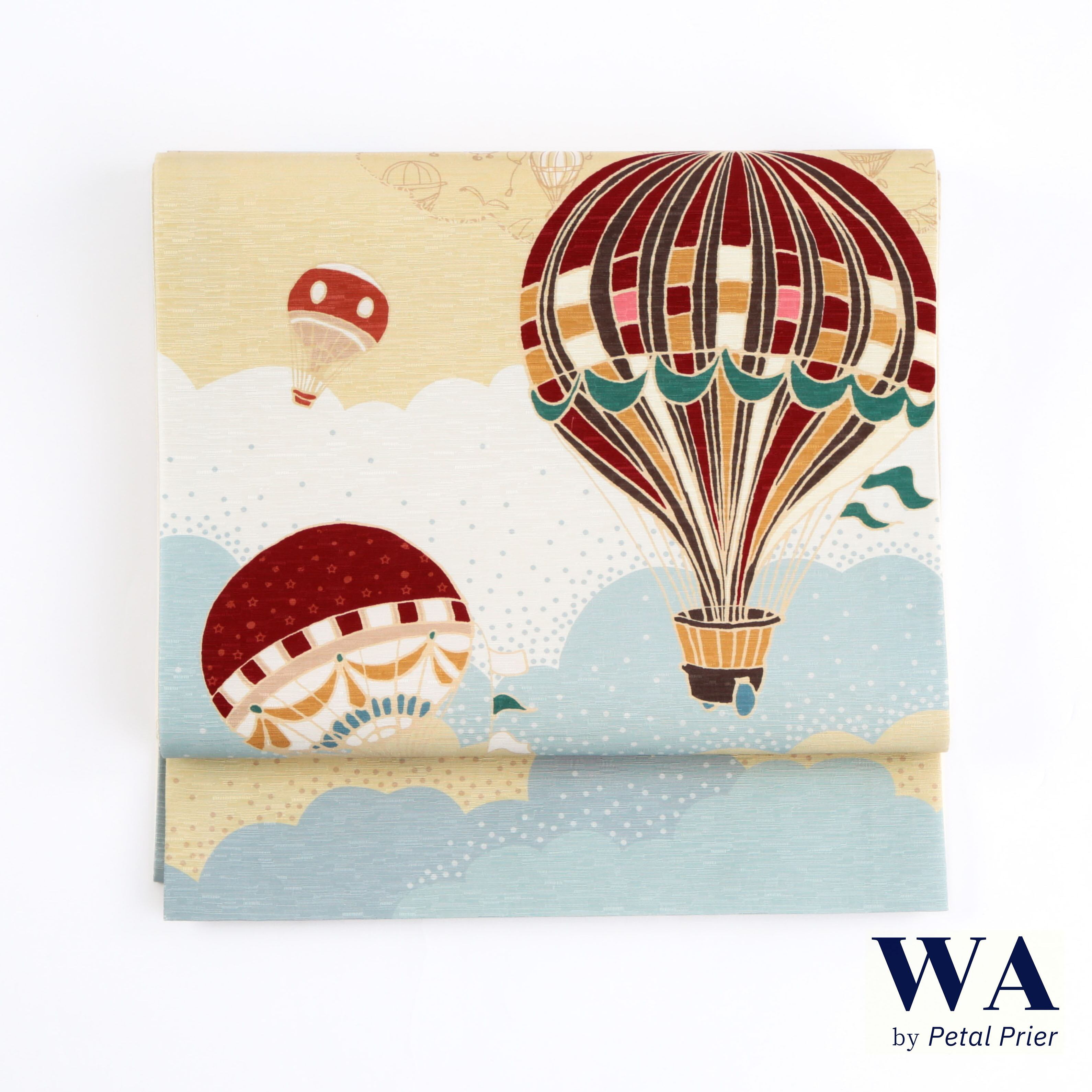 新品・未使用 WAKKA 正絹 京袋帯【空中散歩／ベージュ】お仕立て上がり 着物 帯 カジュアル 一重太鼓 OB-61 新品・未使用 WAKKA 正絹 京袋帯【空中散歩／ベージュ】お仕立て上がり