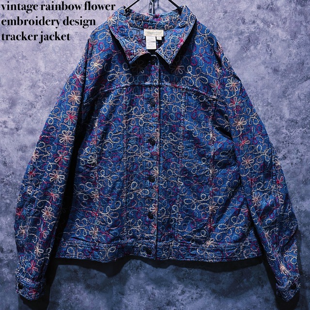 【doppio】vintage rainbow flower embroidery design tracker jacket