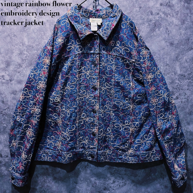 【doppio】vintage rainbow flower embroidery design tracker jacket