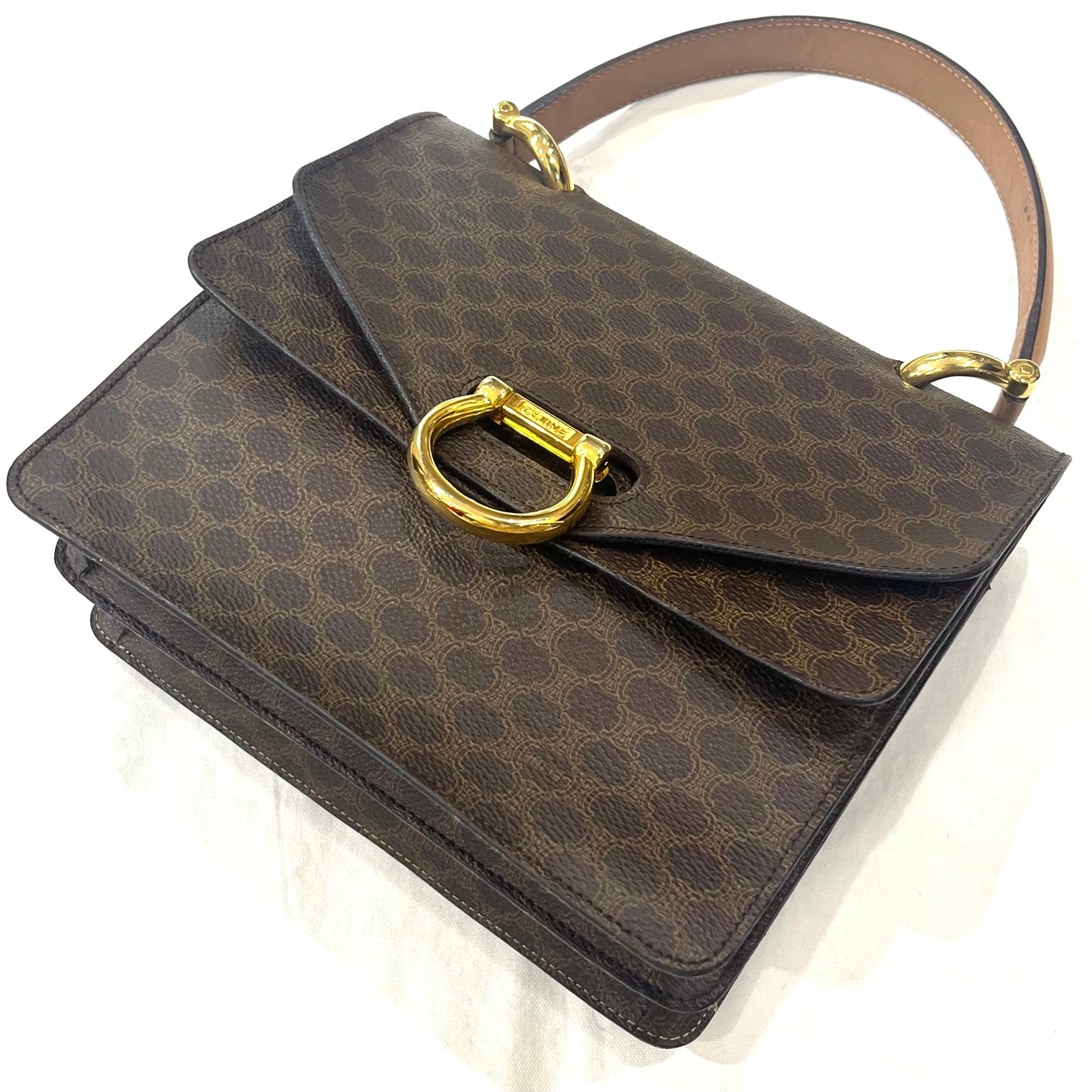 CELINE】 ヴィンテージセリーヌ マカダム柄 二重フラップ ハンドバッグ