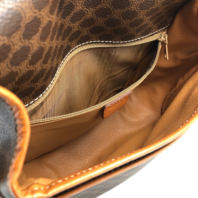CELINE セリーヌ マカダム ショルダーバッグ ブラウン ブラゾン型押し フロントバックル PVC/レザー vintage ヴィンテージ オールド bk3xcz