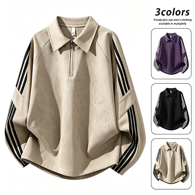 【WSシリーズ】★POLOシャツ★ 3color ユニセックス トップス 長袖 絞り染め 紫 黒 縦縞 縞模様