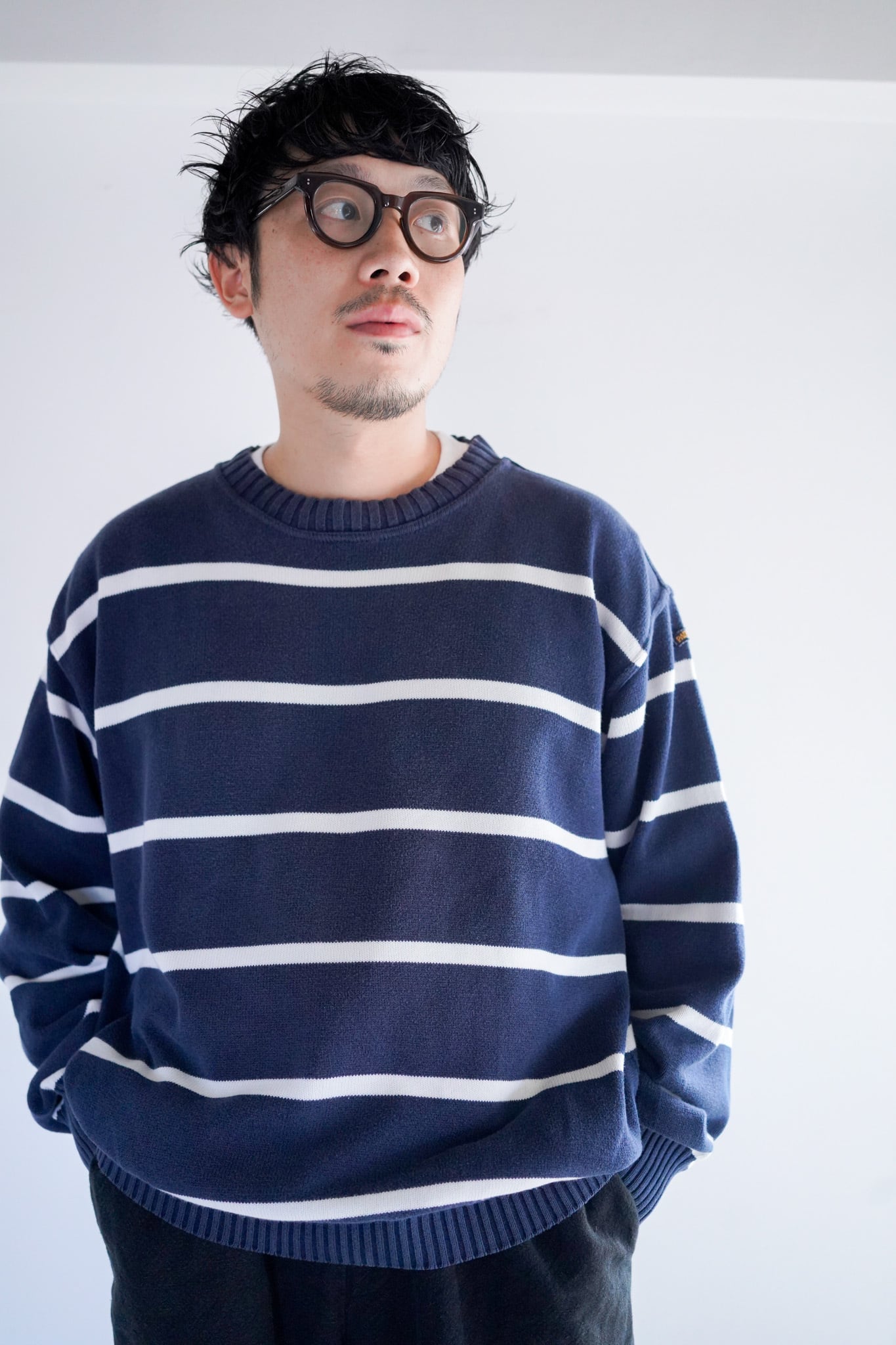 【1980-90s】"Paul & Shark" Border Design Cotton Sweater / 5-298