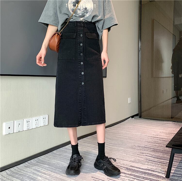 2020年春夏新入生香港フレーバールーズで薄いレトロシックなハイウエストミドル丈デニムスカート YY-ファッション91099289850