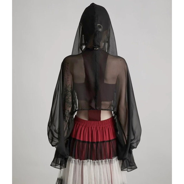 Sheer long sleeve capelet with tassel tie C1192