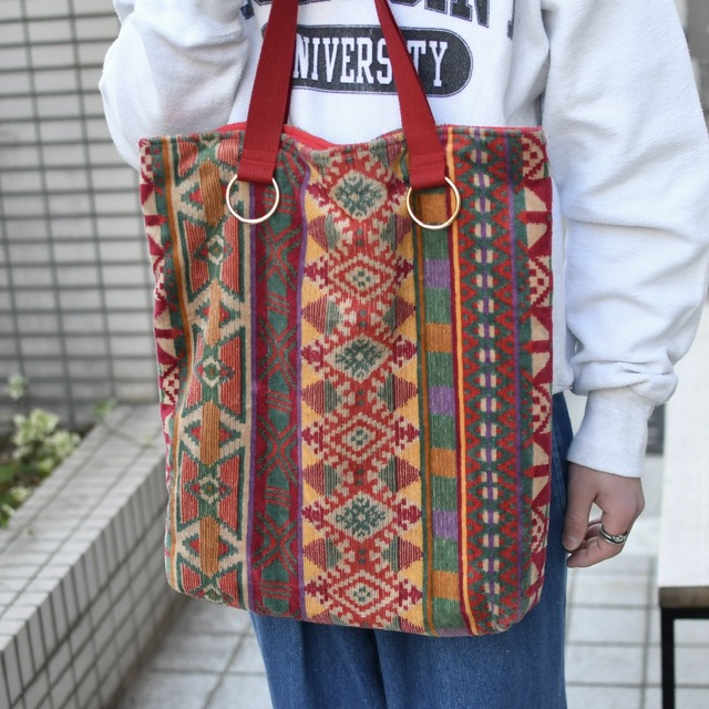 native pattern velour tote bag