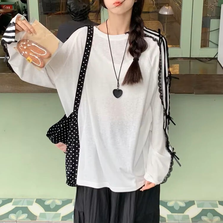 レースストライプロンT