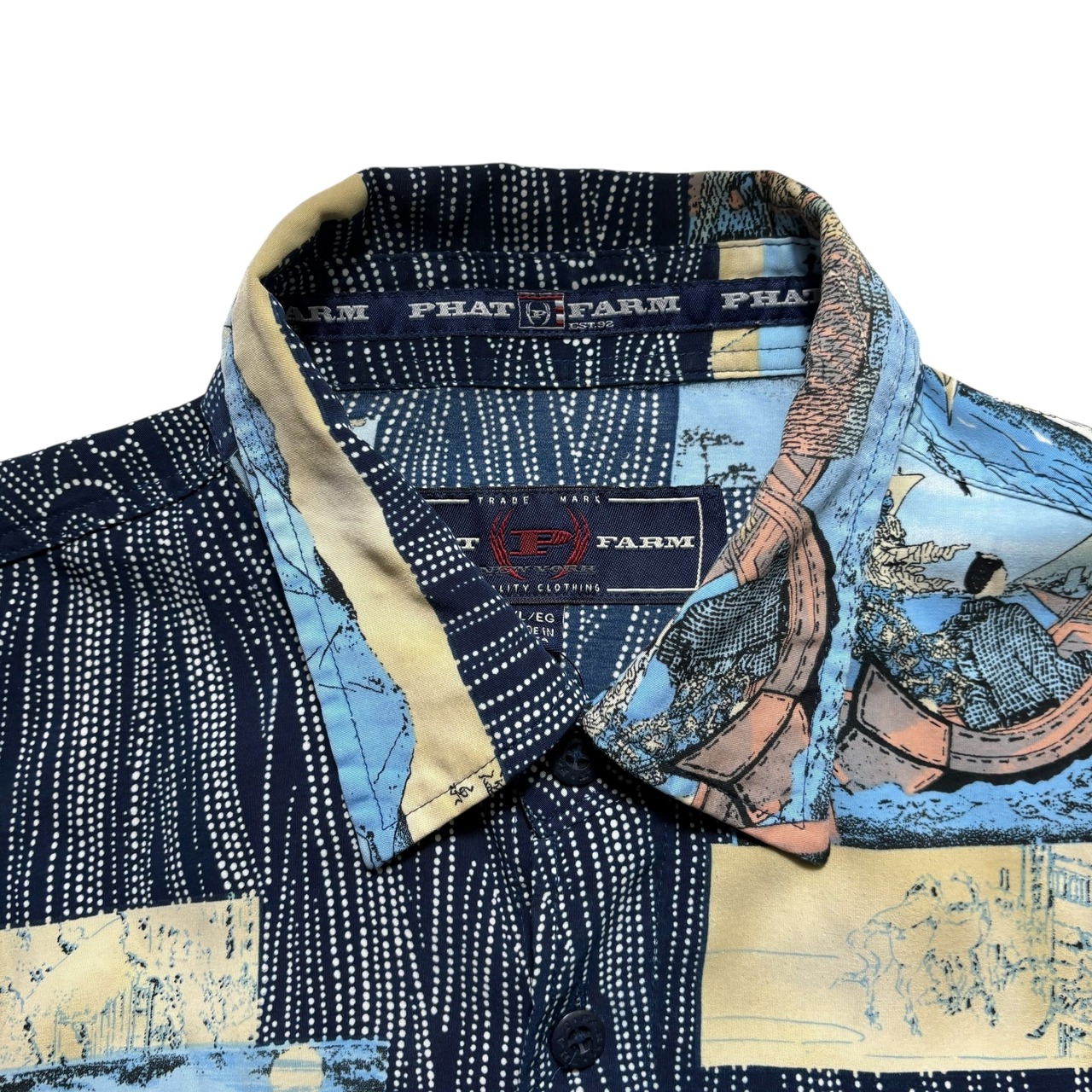 PHAT FARM “浮世絵” print polyester shirt