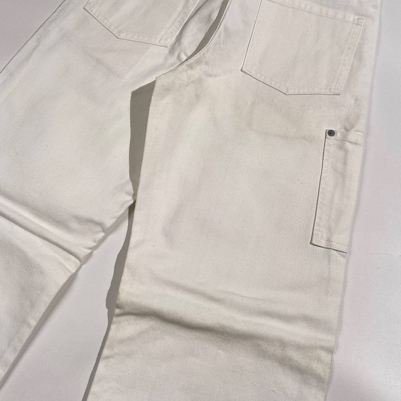 タグ付き MARGARET HOWELL マーガレットハウエル EDWIN エドウィン ホワイト デニムパンツ バックベルト サイズ W28/サスペンダーボタン