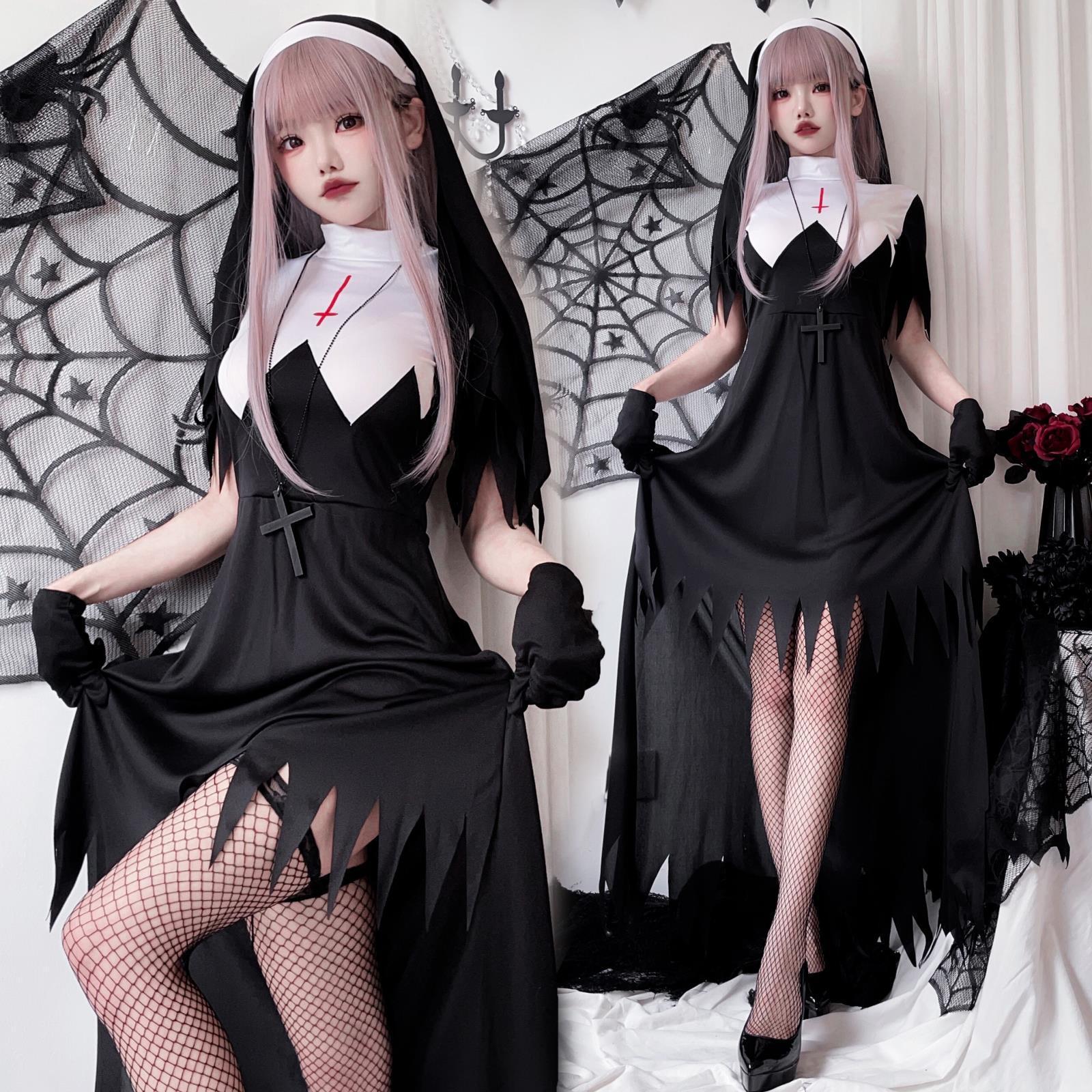 【4点セット】 セクシー コスプレ ハロウィン シスターコスチューム クロス マリア風 舞台用コスチューム 制服パーティー JC2-XJ9040