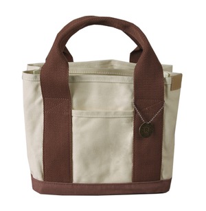 レディース 帆布トートバッグ 小さめ ミニ 3仕切り ポケット付き ローズレッド カジュアル おしゃれ 通勤 通学 デイリーバッグ 　ホワイト／ブラウン