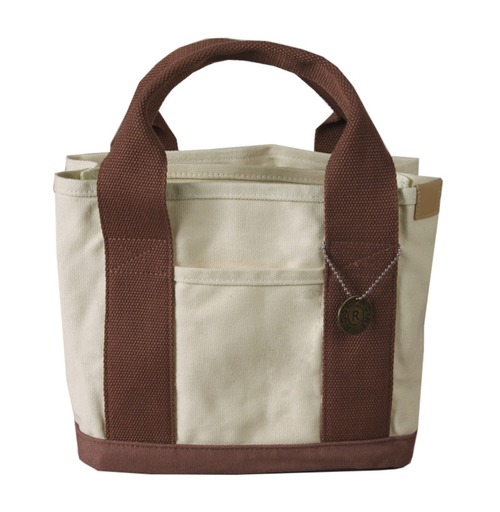 レディース 帆布トートバッグ 小さめ ミニ 3仕切り ポケット付き ローズレッド カジュアル おしゃれ 通勤 通学 デイリーバッグ  ホワイト/ブラウン