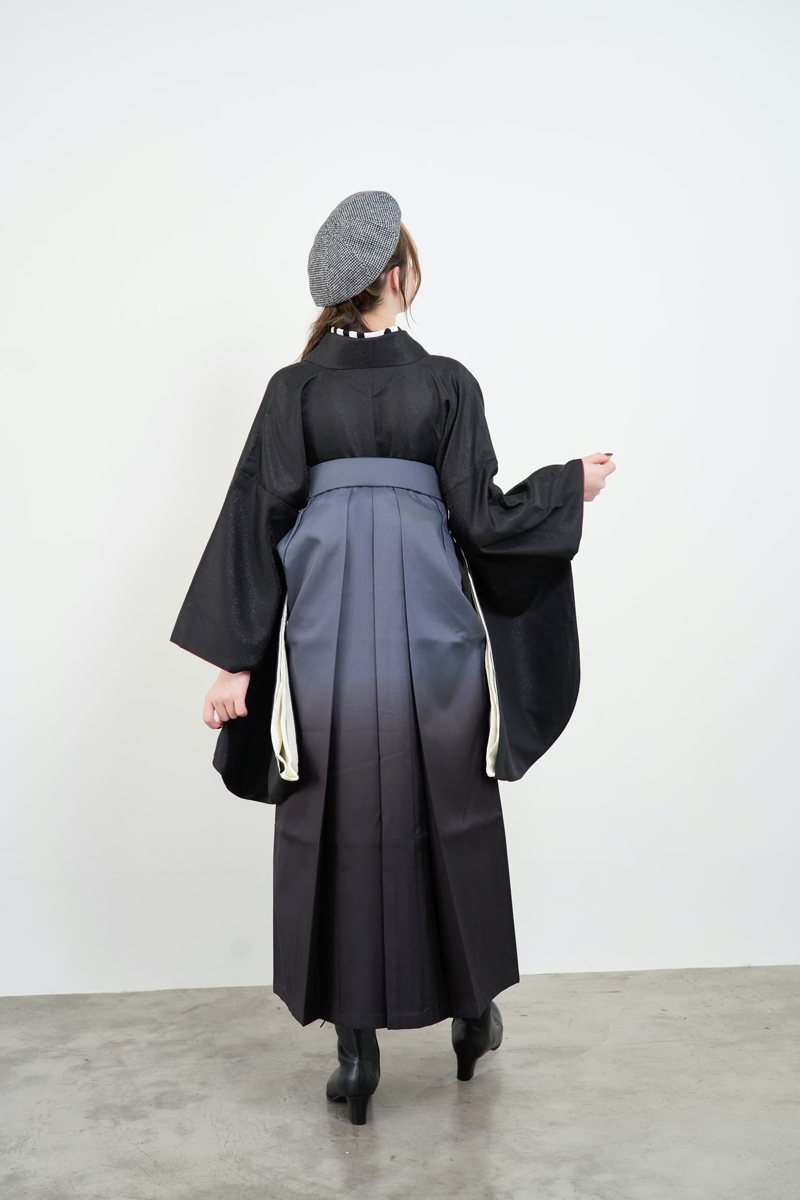 Kimono Sienne 卒業式袴3点セット 黒コーデ 黒袴 袴 二尺袖着物 袴