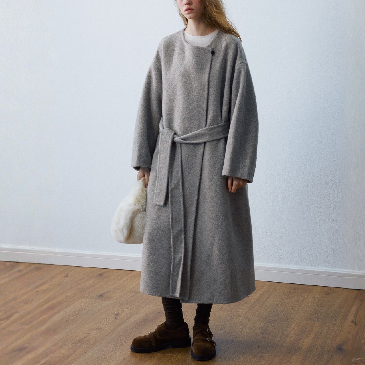 Minimal Wool Belted Coat T3858