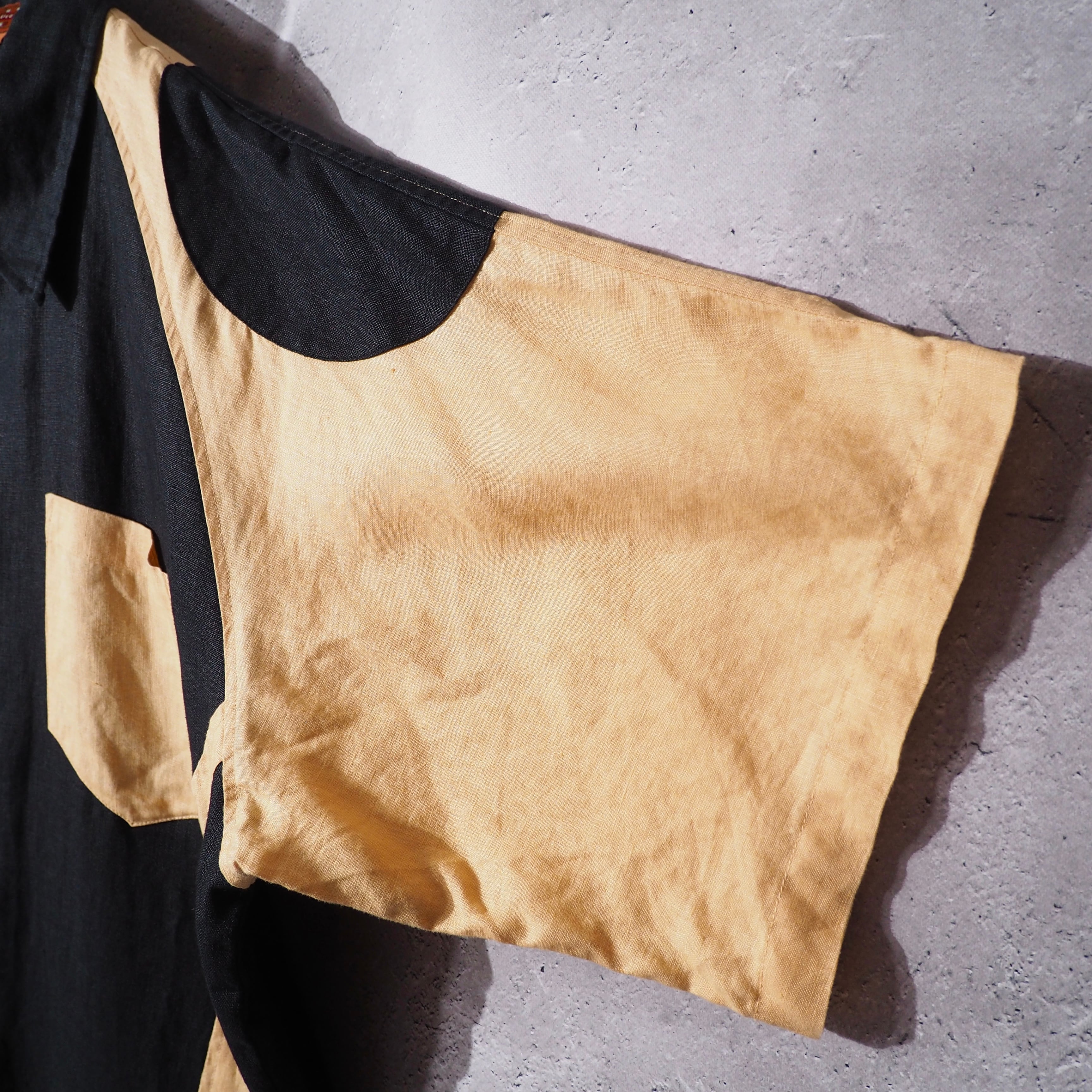 ” 極上 ” Black × Light yellow Bi color Over silhouett SS linen Shirt
